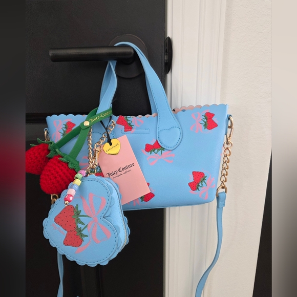 Juicy Couture Handbags - NWT Juicy Couture Sweet Strawberry Mini Tote Bag - Blue Gleam Multi